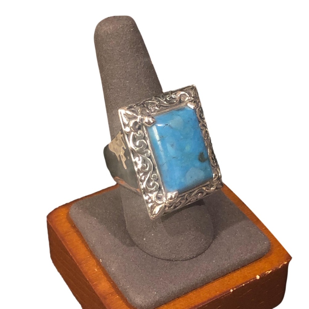 LOIS HILL Sterling Silver & Oversized Turquoise Cabochon Gemstone Cocktail Ring - Picture 5 of 17